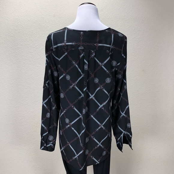 Anne Klein Black & Gray Print Button Down Top - Picture 3 of 6